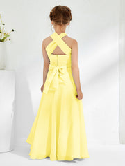 Robes de Demoiselle d'Honneur Junior A-ligne Sans Manches à Col Licou Citron