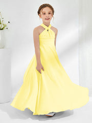 Robes de Demoiselle d'Honneur Junior A-ligne Sans Manches à Col Licou Citron