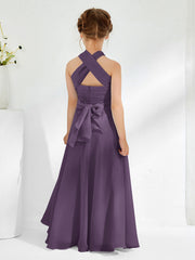 Robes de Demoiselle d'Honneur Junior A-ligne Sans Manches à Col Licou Plum
