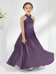 Robes de Demoiselle d'Honneur Junior A-ligne Sans Manches à Col Licou Plum