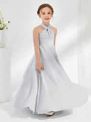 Robes de Demoiselle d'Honneur Junior A-ligne Sans Manches à Col Licou Argent