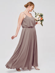 Spaghetti Bretelle Scoop Mousseline Robes Avec Fente Dusk
