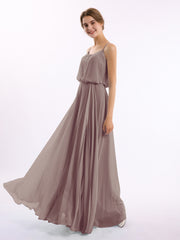 Spaghetti Bretelle Scoop Mousseline Robes Avec Fente Dusk