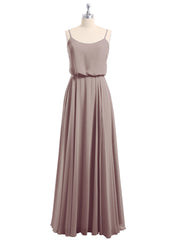 Spaghetti Bretelle Scoop Mousseline Robes Avec Fente Dusk
