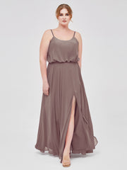 Spaghetti Bretelle Scoop Mousseline Robes Avec Fente Dusk Grande Taille