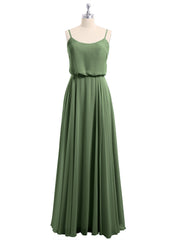 Spaghetti Bretelle Scoop Mousseline Robes Avec Fente Olive Verte