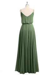 Spaghetti Bretelle Scoop Mousseline Robes Avec Fente Olive Verte