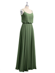 Spaghetti Bretelle Scoop Mousseline Robes Avec Fente Olive Verte Grande Taille