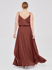 Spaghetti Bretelle Scoop Mousseline Robes Avec Fente terracotta Grande Taille