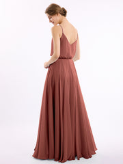 Spaghetti Bretelle Scoop Mousseline Robes Avec Fente terracotta