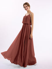Spaghetti Bretelle Scoop Mousseline Robes Avec Fente terracotta