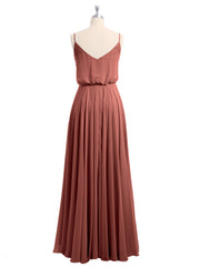 Spaghetti Bretelle Scoop Mousseline Robes Avec Fente terracotta