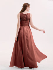 Longueur de Genou Robe Demoiselle d'honneur Courte avec Col en V terracotta