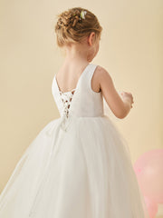 Robe de Demoiselle d'Honneur en Forme de Robe de Bal avec Lacets sans Manches