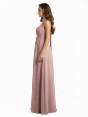 Illison Col Haut Croisé Poitrine Mousseline Robes Rose Poudré