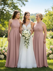 Illison Col Haut Croisé Poitrine Mousseline Robes Rose Poudré