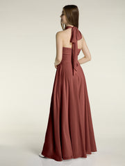 Illison Col Haut Croisé Poitrine Mousseline Robes terracotta