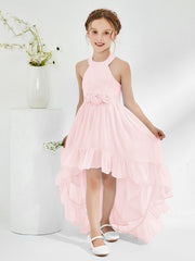 Robes de Demoiselle d'Honneur Junior Asymétriques à A-ligne avec Fleur Rose Pâle
