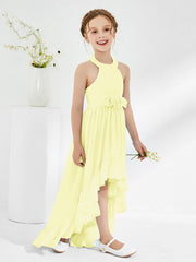 Robes de Demoiselle d'Honneur Junior Asymétriques à A-ligne avec Fleur Jonquille