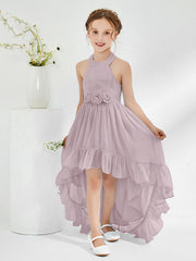 Robes de Demoiselle d'Honneur Junior Asymétriques à A-ligne avec Fleur Crépuscule