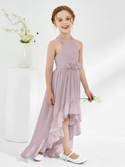 Robes de Demoiselle d'Honneur Junior Asymétriques à A-ligne avec Fleur Crépuscule