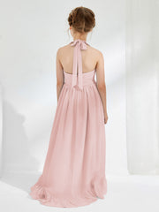 Robes de Demoiselle d'Honneur Junior Asymétriques à A-ligne avec Fleur Rose Poudré