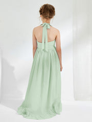 Robes de Demoiselle d'Honneur Junior Asymétriques à A-ligne avec Fleur Sauge Poudrée