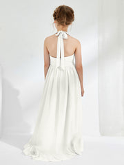 Robes de Demoiselle d'Honneur Junior Asymétriques à A-ligne avec Fleur Ivoire