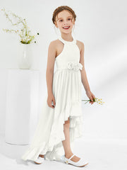 Robes de Demoiselle d'Honneur Junior Asymétriques à A-ligne avec Fleur Ivoire
