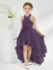 Robes de Demoiselle d'Honneur Junior Asymétriques à A-ligne avec Fleur Plum