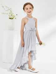 Robes de Demoiselle d'Honneur Junior Asymétriques à A-ligne avec Fleur Argent
