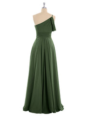 Robes Demoiselle d'honneur Longue Une Epaule Mousseline Olive Verte Grande Taille