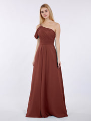 Robes Demoiselle d'honneur Longue Une Epaule Mousseline terracotta Grande Taille