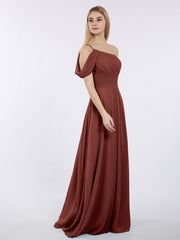 Robes Demoiselle d'honneur Longue Une Epaule Mousseline terracotta Grande Taille