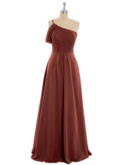 Robes Demoiselle d'honneur Longue Une Epaule Mousseline terracotta