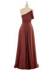 Robes Demoiselle d'honneur Longue Une Epaule Mousseline terracotta