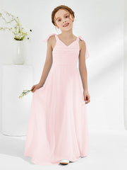 Robes de Demoiselle d'Honneur Junior A-ligne Sans Manches à Col en V Rose Pâle