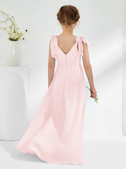 Robes de Demoiselle d'Honneur Junior A-ligne Sans Manches à Col en V Rose Pâle