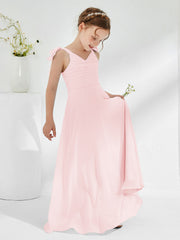 Robes de Demoiselle d'Honneur Junior A-ligne Sans Manches à Col en V Rose Pâle