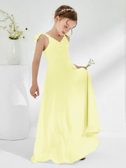 Robes de Demoiselle d'Honneur Junior A-ligne Sans Manches à Col en V Jonquille