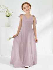 Robes de Demoiselle d'Honneur Junior A-ligne Sans Manches à Col en V Crépuscule