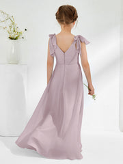 Robes de Demoiselle d'Honneur Junior A-ligne Sans Manches à Col en V Crépuscule