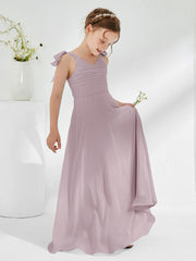Robes de Demoiselle d'Honneur Junior A-ligne Sans Manches à Col en V Crépuscule