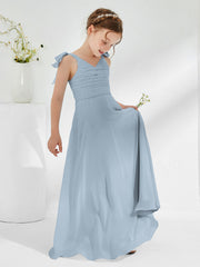 Robes de Demoiselle d'Honneur Junior A-ligne Sans Manches à Col en V Bleu Poudré