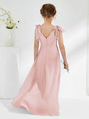 Robes de Demoiselle d'Honneur Junior A-ligne Sans Manches à Col en V Rose Poudré