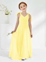 Robes de Demoiselle d'Honneur Junior A-ligne Sans Manches à Col en V Citron
