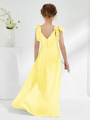 Robes de Demoiselle d'Honneur Junior A-ligne Sans Manches à Col en V Citron