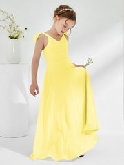 Robes de Demoiselle d'Honneur Junior A-ligne Sans Manches à Col en V Citron