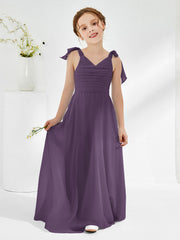 Robes de Demoiselle d'Honneur Junior A-ligne Sans Manches à Col en V Plum