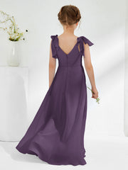 Robes de Demoiselle d'Honneur Junior A-ligne Sans Manches à Col en V Plum